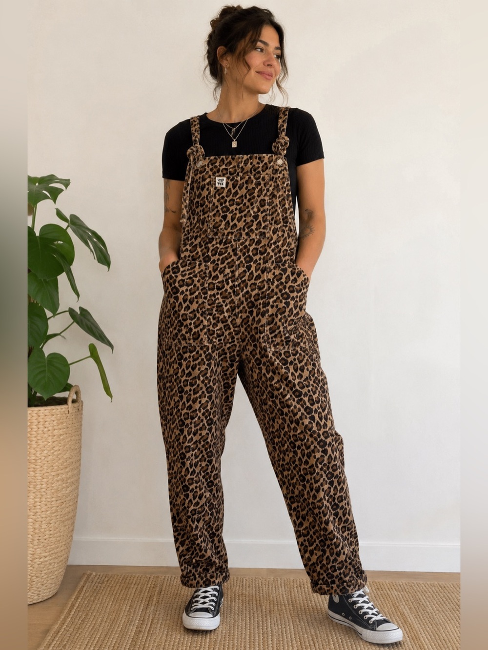 Lucy & Yak Original Leopard Corduroy Dungarees Overalls US 14R Boho Indie grunge